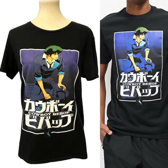 Sunrise Funimation Production Other - Cowboy Bebop Spike Spiegel Kanji & Cowboy Bebop Text Black Unisex T-shirt Medium